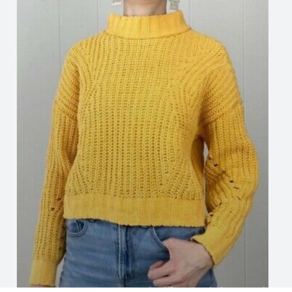 Hollister Yellow Cable Knit Mock Turtleneck Sweater